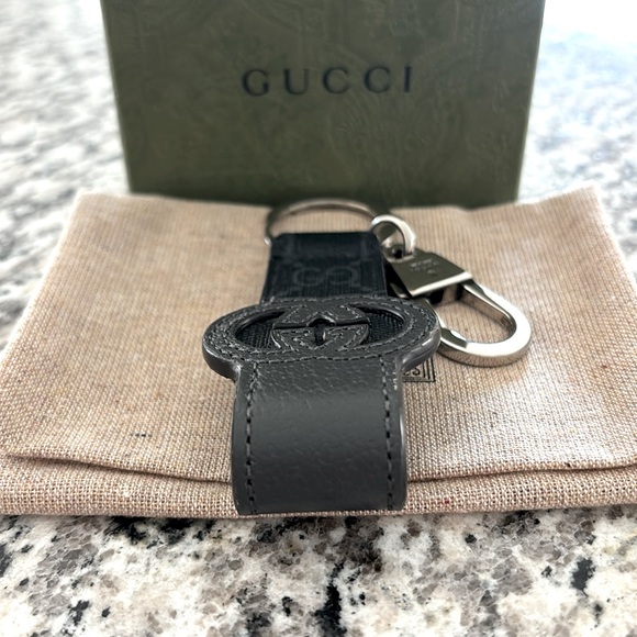 Gucci Black Leather Interlocking GG Monogram Keyring Keychain w/ Dust Bag & Box - Picture 4 of 11